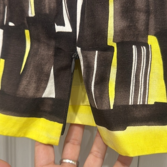 Eccoci brown yellow bold Geometric print Pencil Skirt two fake pockets size 6 - Picture 3 of 9